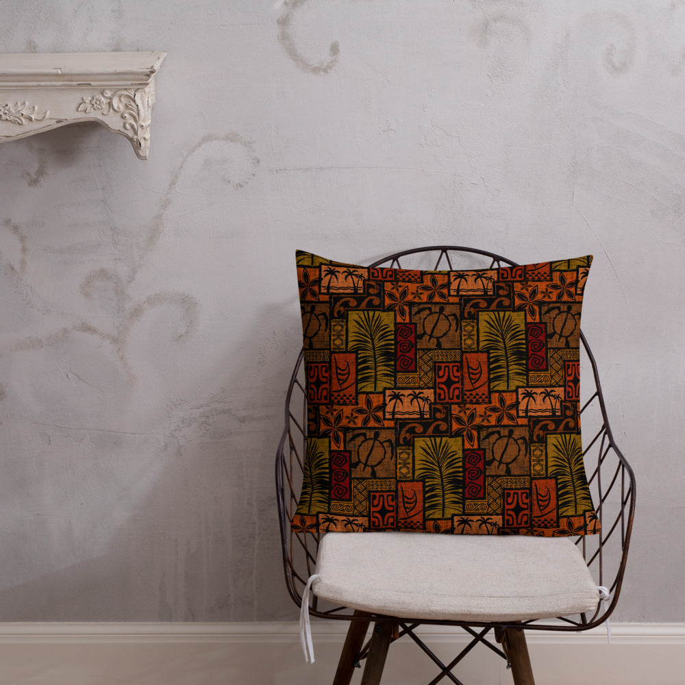 Moku Malihini on Black Premium Pillow