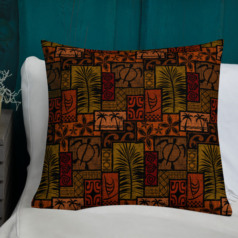 Moku Malihini on Black Premium Pillow