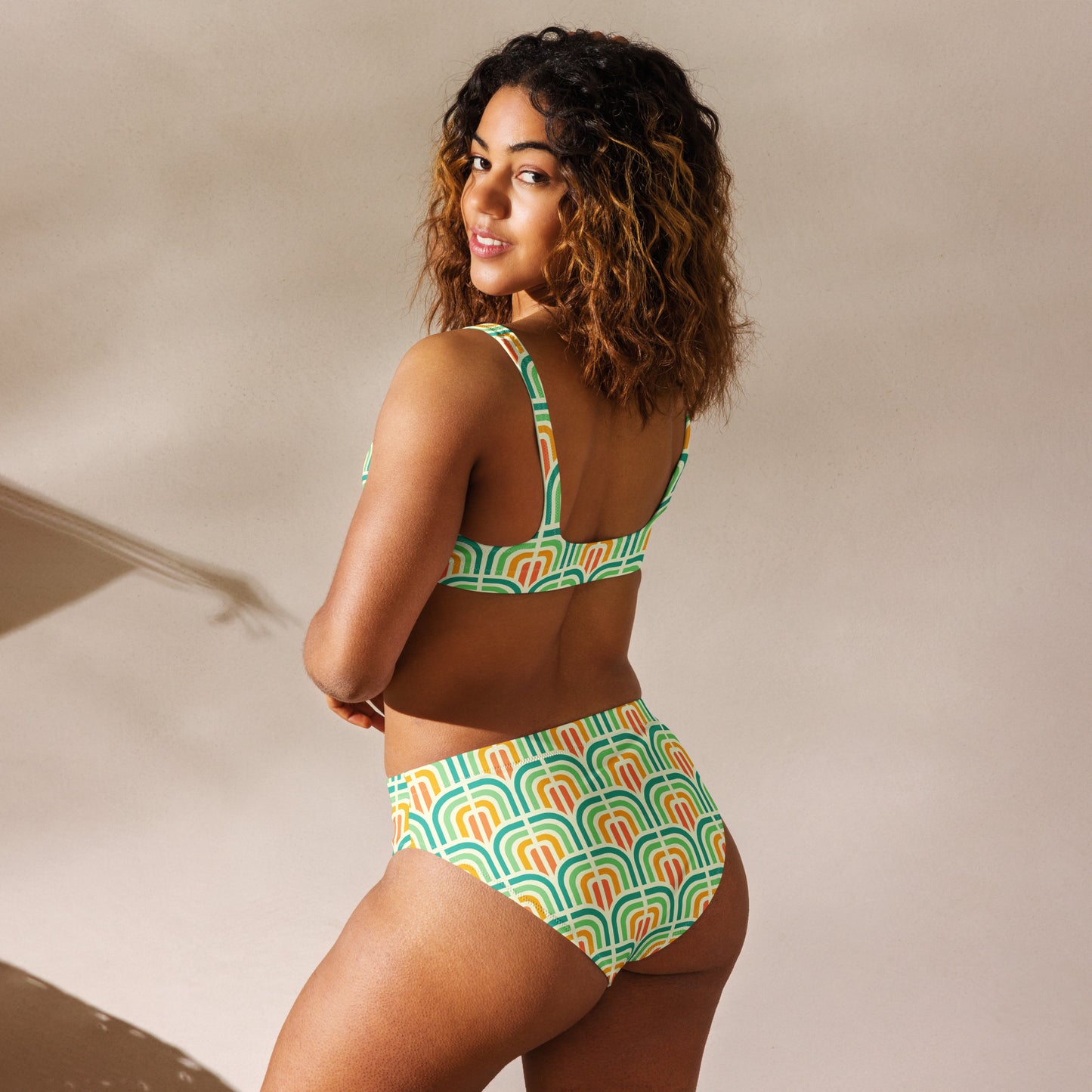 '77 Hustle Aqua Sunrise Recycled high-waisted bikini