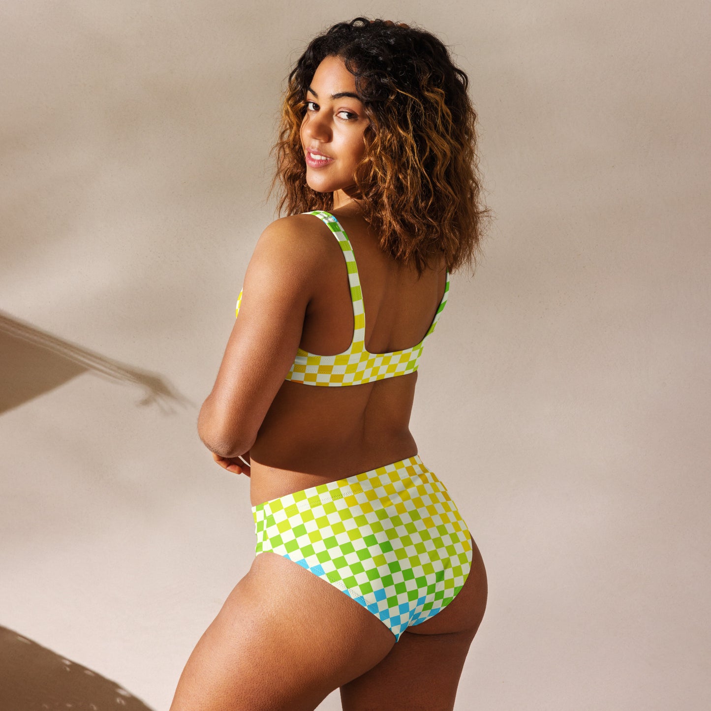 Warm & Cool Check Recycled high-waisted bikini