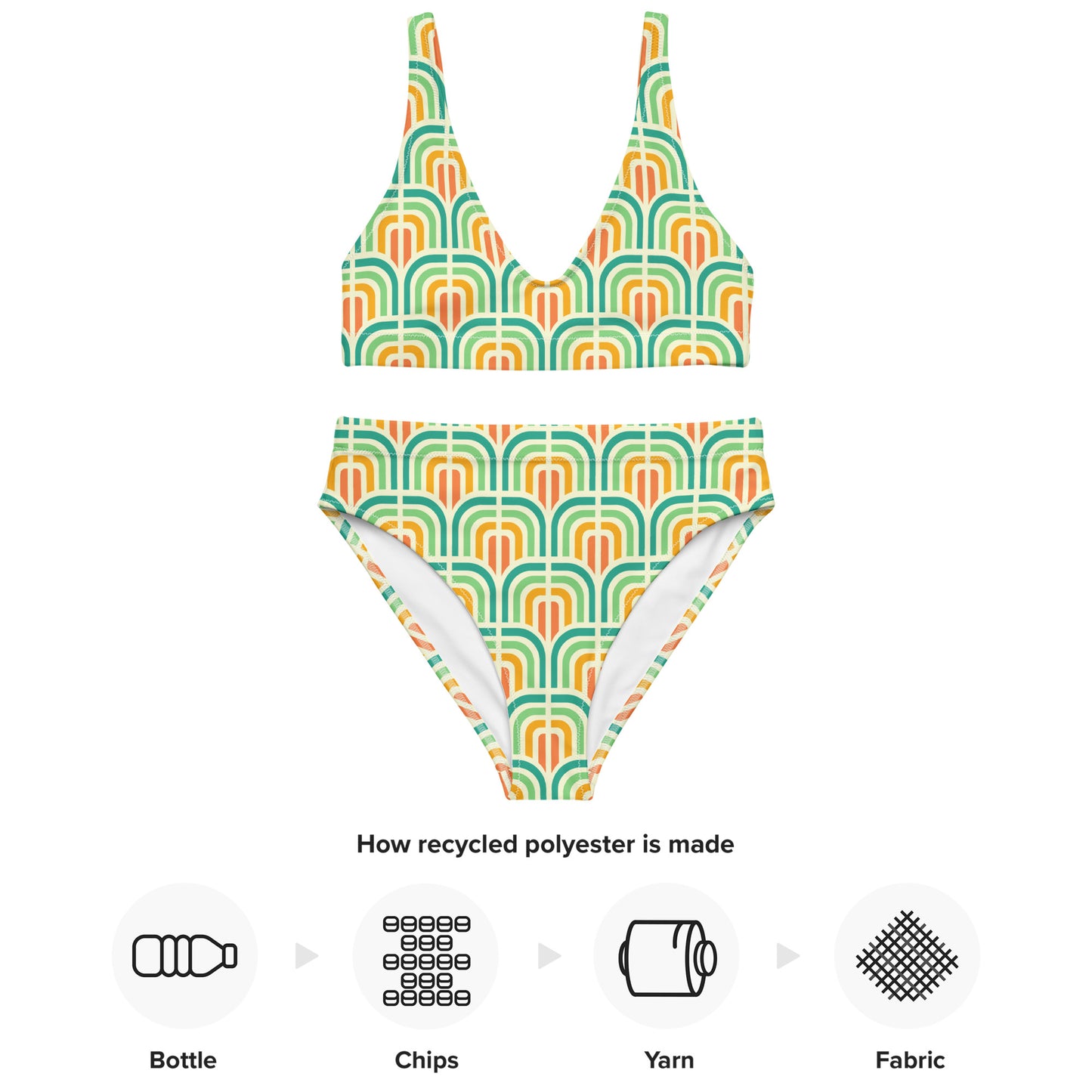 '77 Hustle Aqua Sunrise Recycled high-waisted bikini
