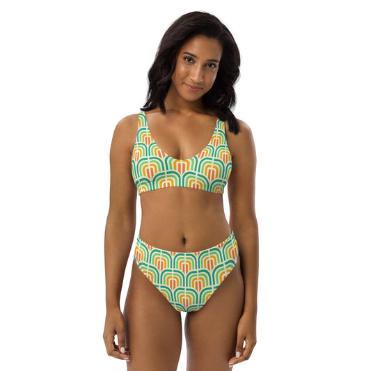 '77 Hustle Aqua Sunrise Recycled high-waisted bikini