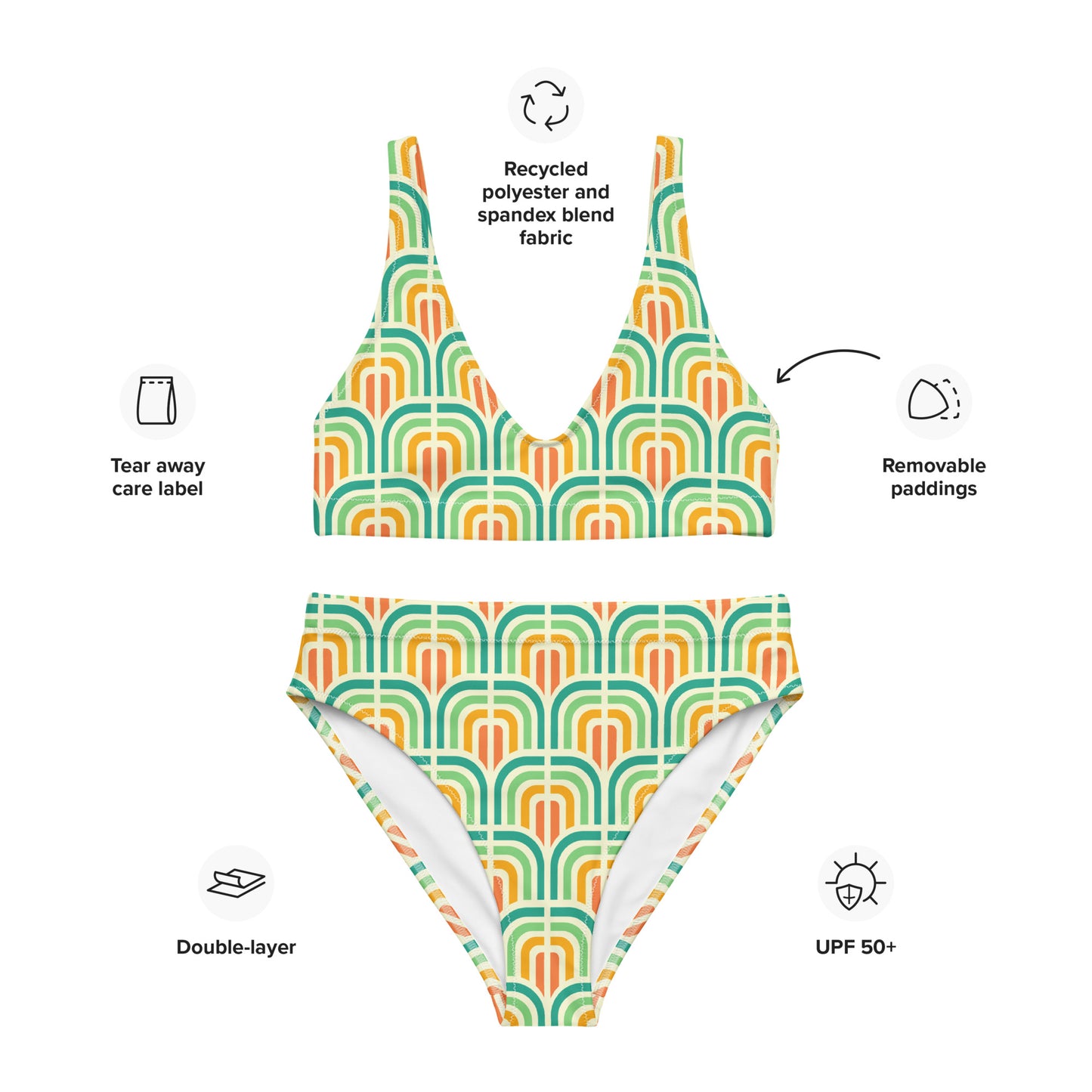 '77 Hustle Aqua Sunrise Recycled high-waisted bikini