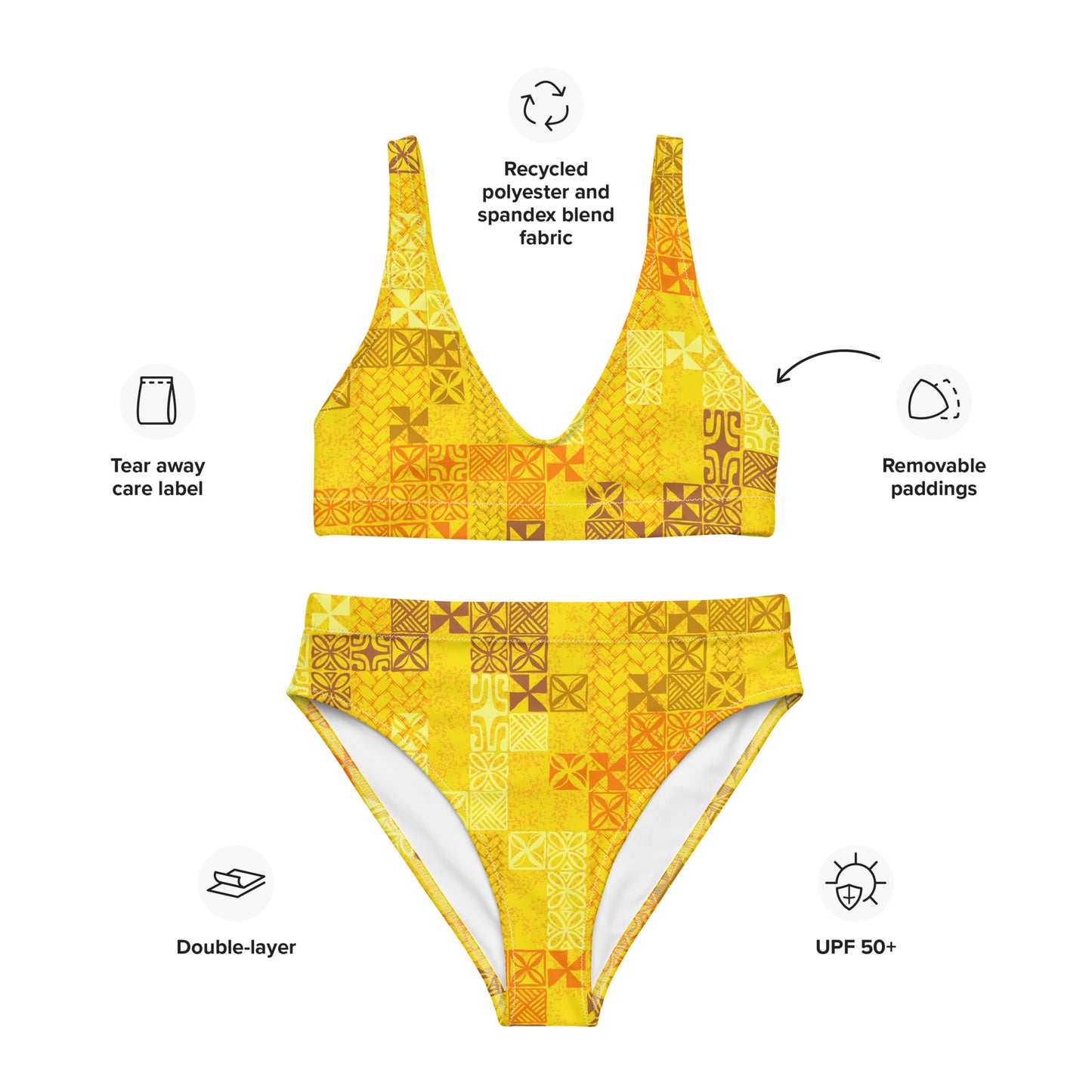 Yellow Tapa Tuesday Recycled high-waisted bikini