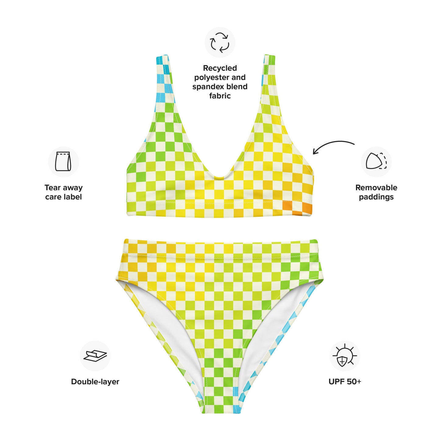Warm & Cool Check Recycled high-waisted bikini