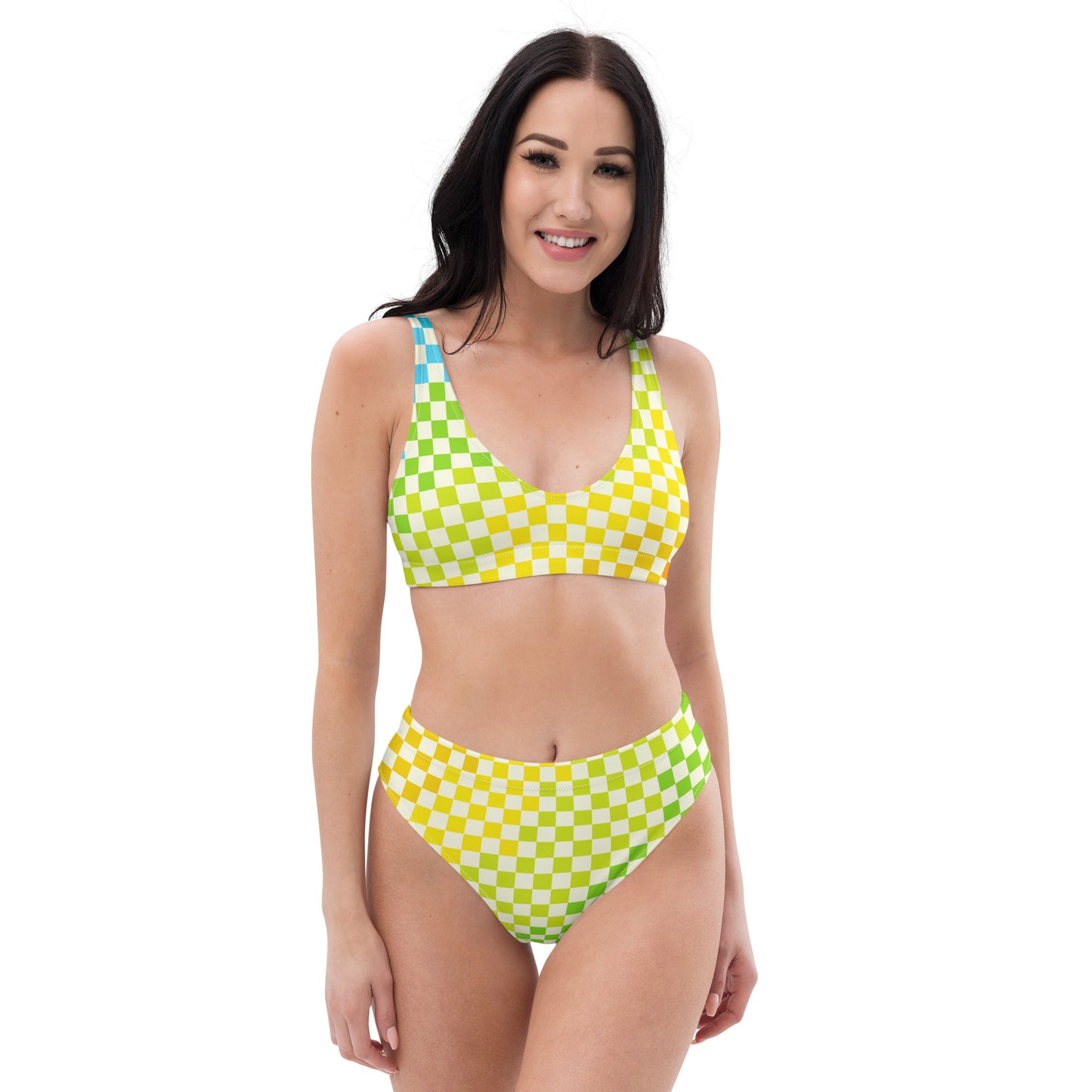 Warm & Cool Check Recycled high-waisted bikini
