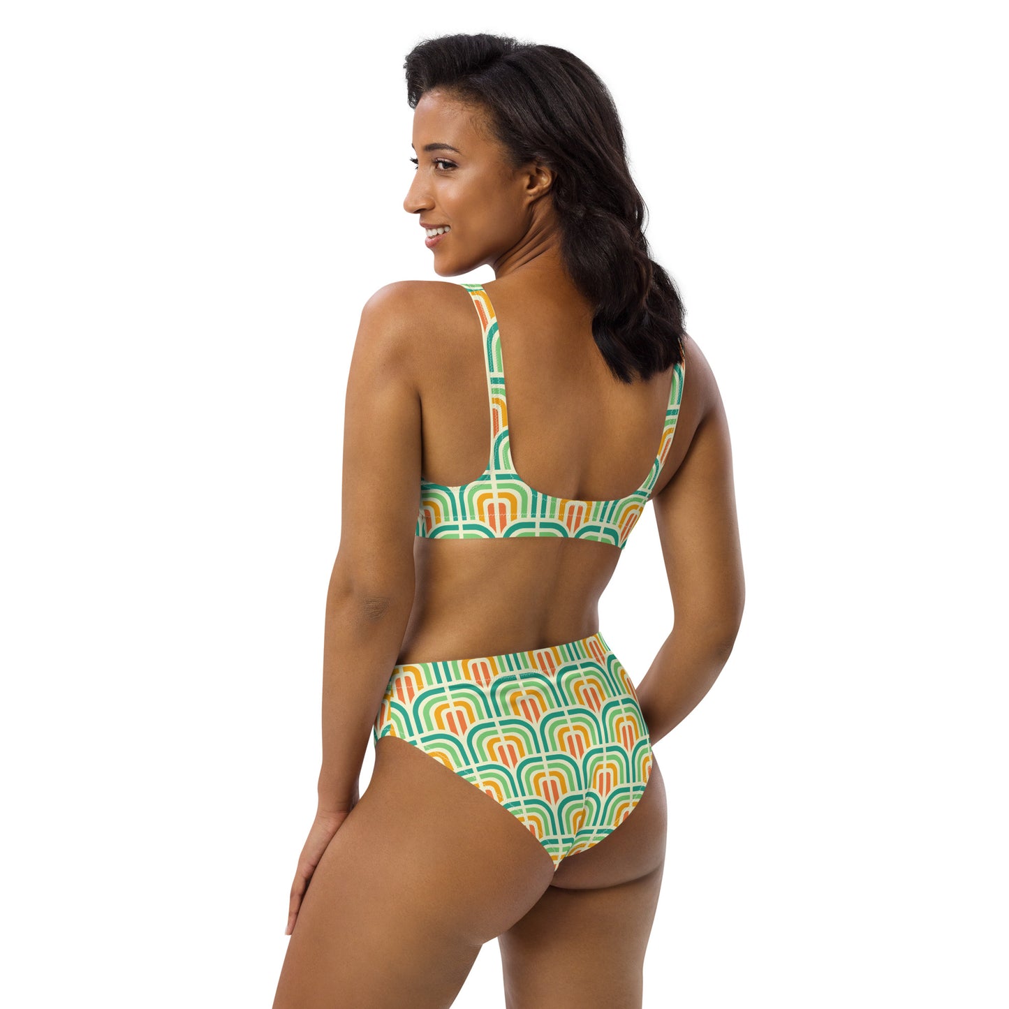 '77 Hustle Aqua Sunrise Recycled high-waisted bikini
