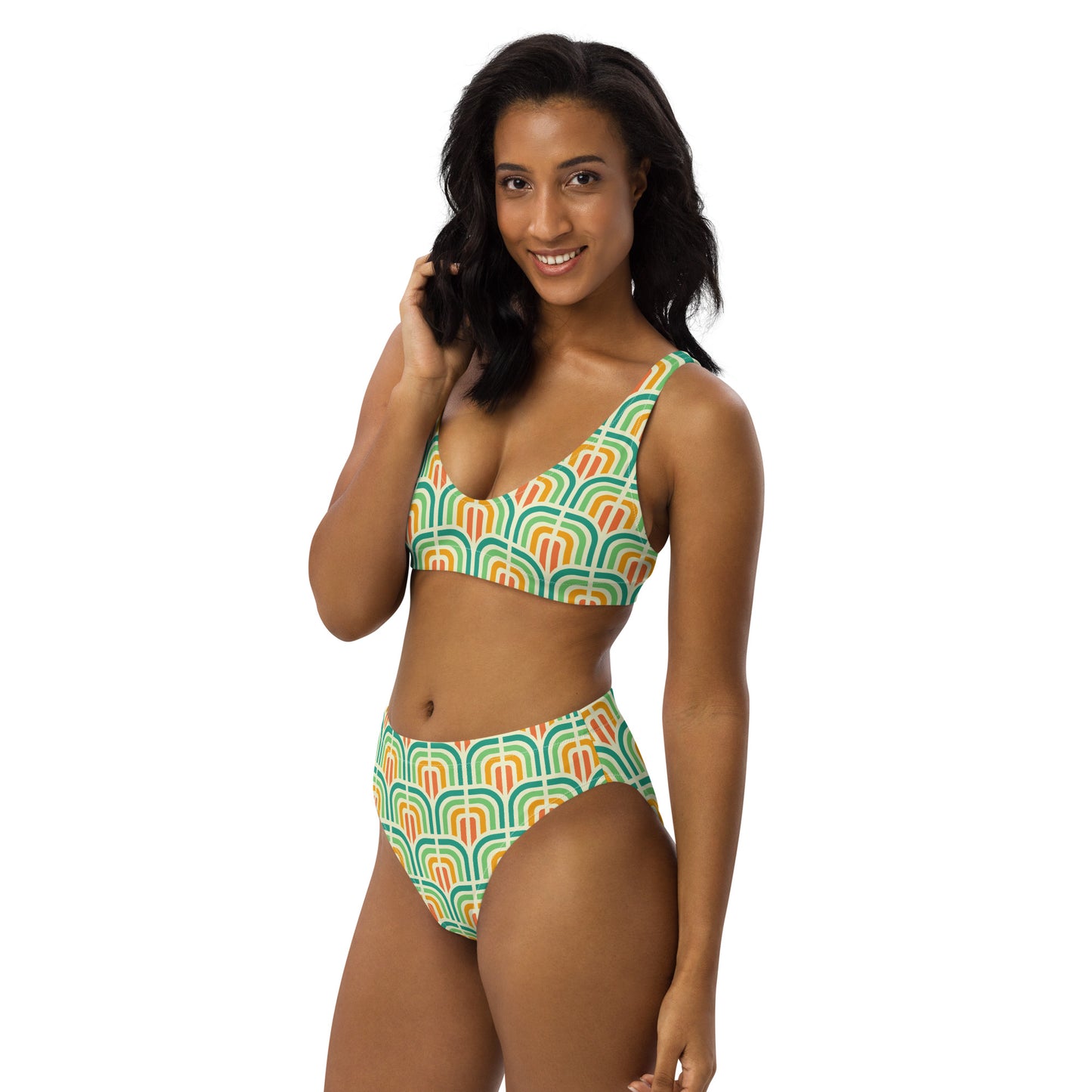 '77 Hustle Aqua Sunrise Recycled high-waisted bikini
