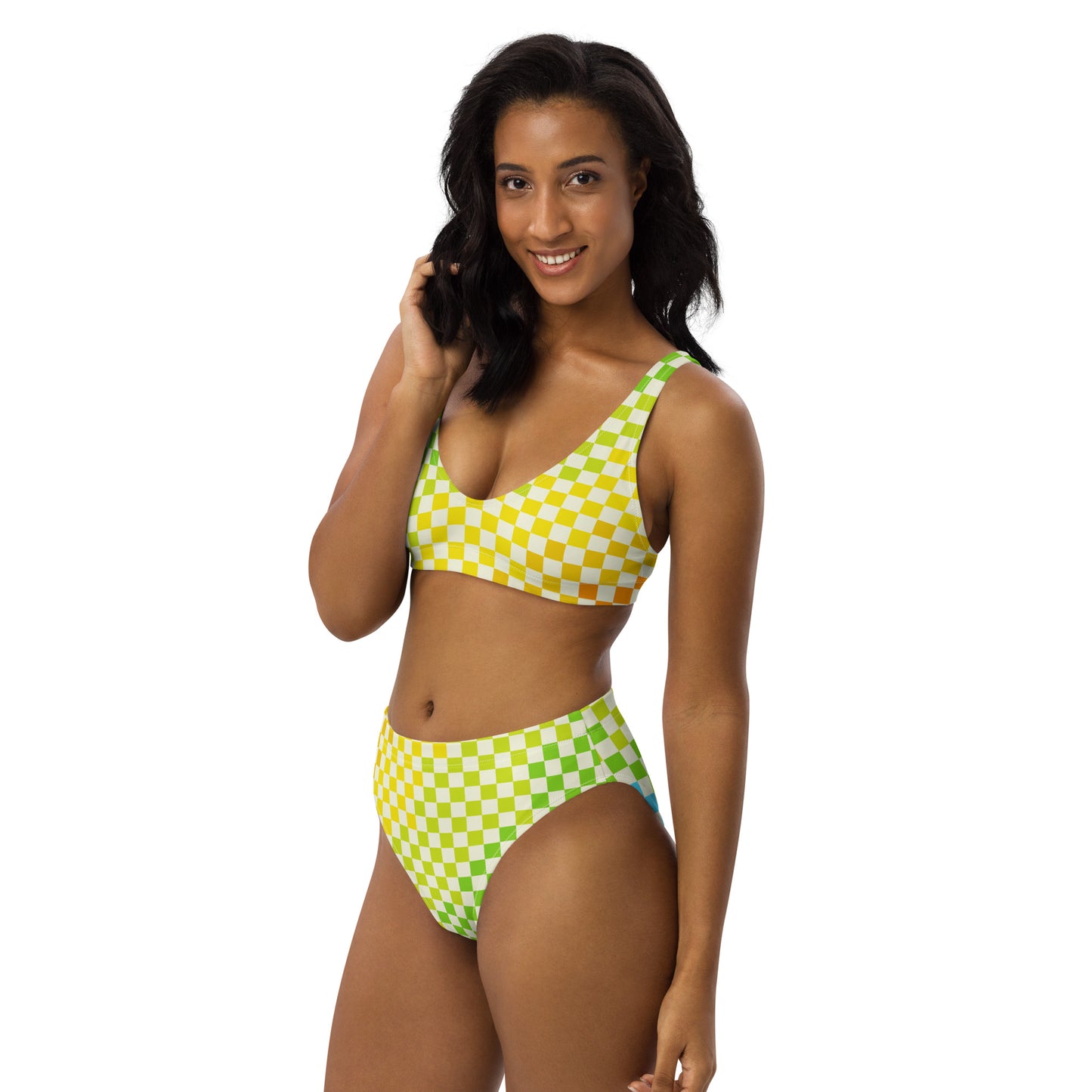 Warm & Cool Check Recycled high-waisted bikini