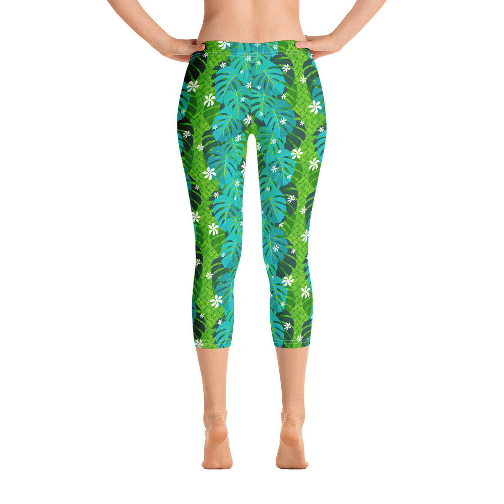 Monstera Tiare Weave Capri Leggings - The Mad Tropic