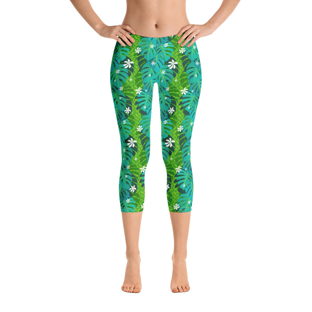Monstera Tiare Weave Capri Leggings - The Mad Tropic