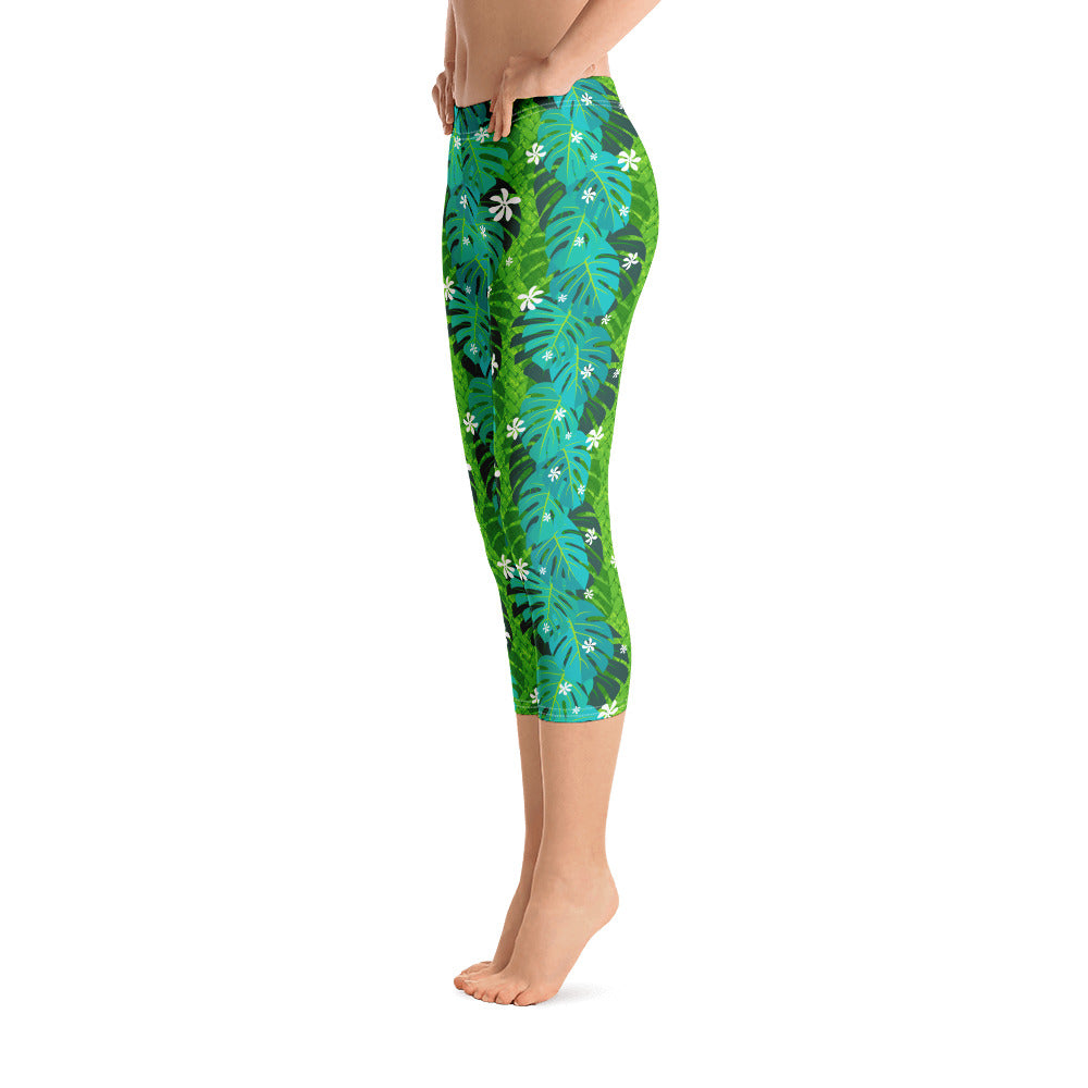 Monstera Tiare Weave Capri Leggings - The Mad Tropic