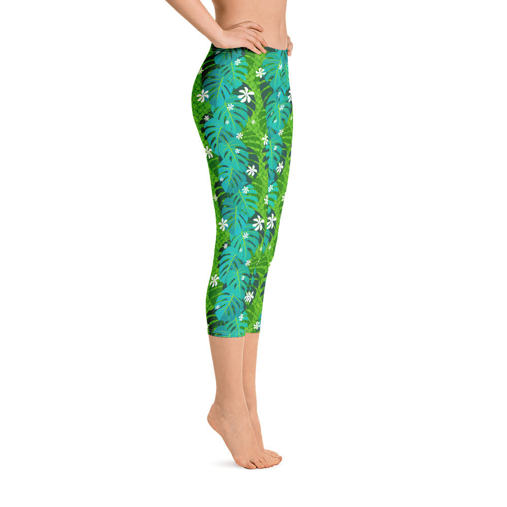 Monstera Tiare Weave Capri Leggings - The Mad Tropic