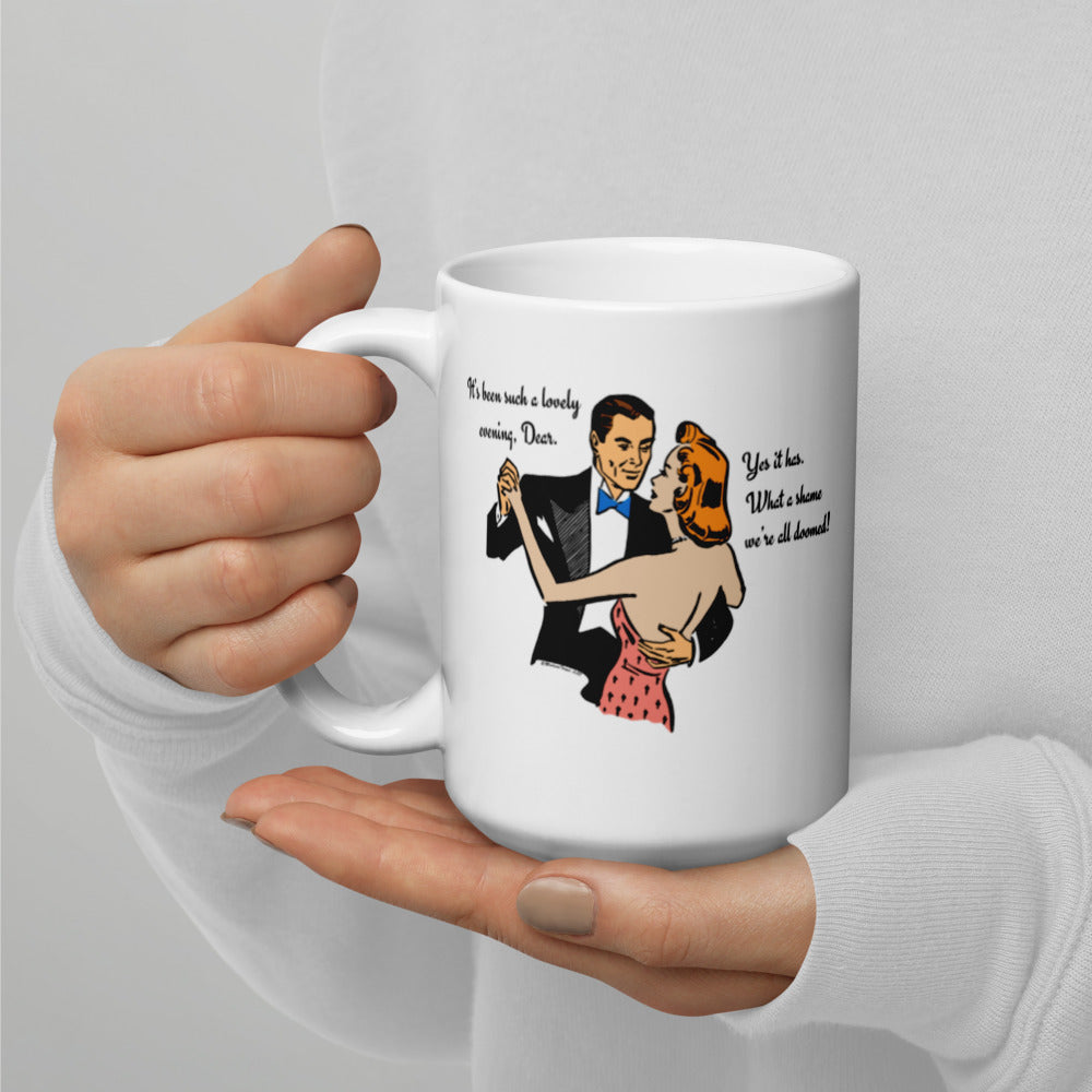 Dancing Doom White glossy mug