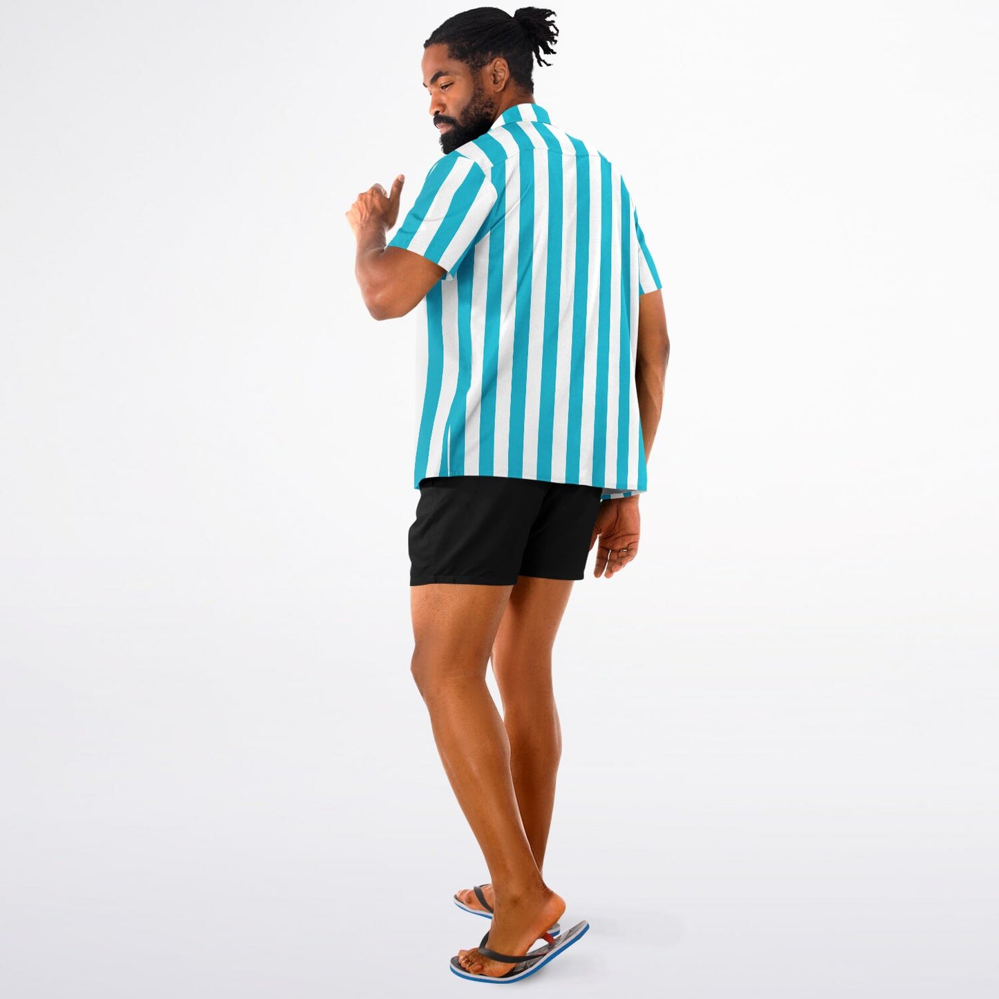 'Beachboy Caribbean Blue' Striped Short Sleeve Button-Down Shirt