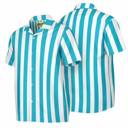 'Beachboy Caribbean Blue' Striped Short Sleeve Button-Down Shirt