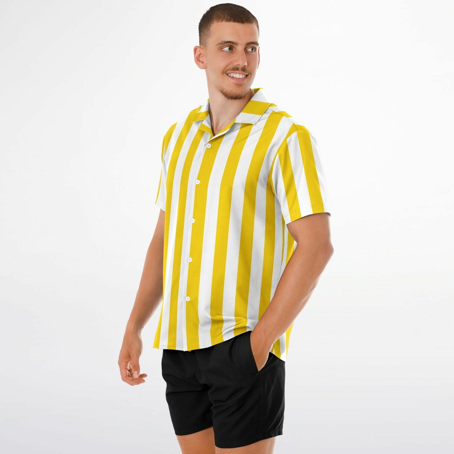 Beachboy Yellow Striped Short Sleeve Button-Down Shirt