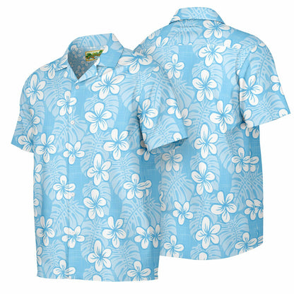 'Pale Blue Garden' Short Sleeve Button-Down Shirt