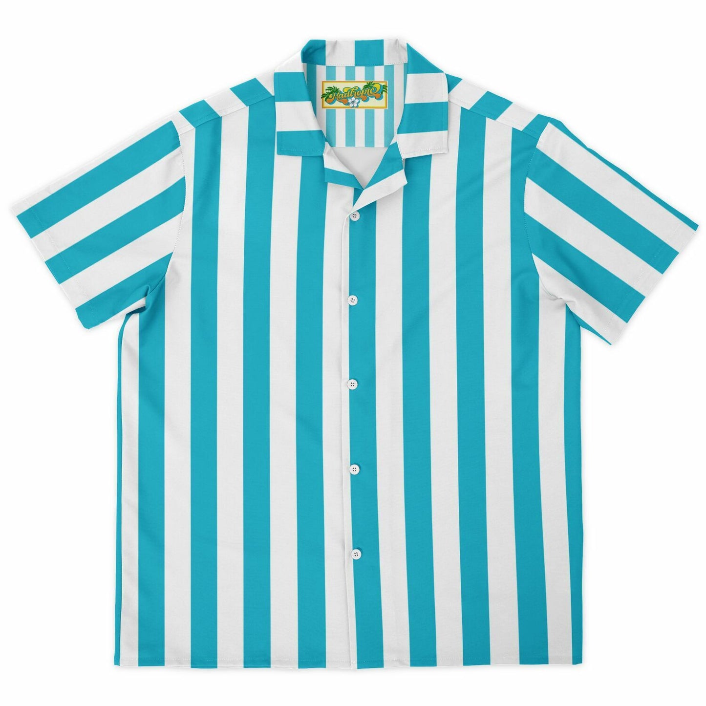 'Beachboy Caribbean Blue' Striped Short Sleeve Button-Down Shirt