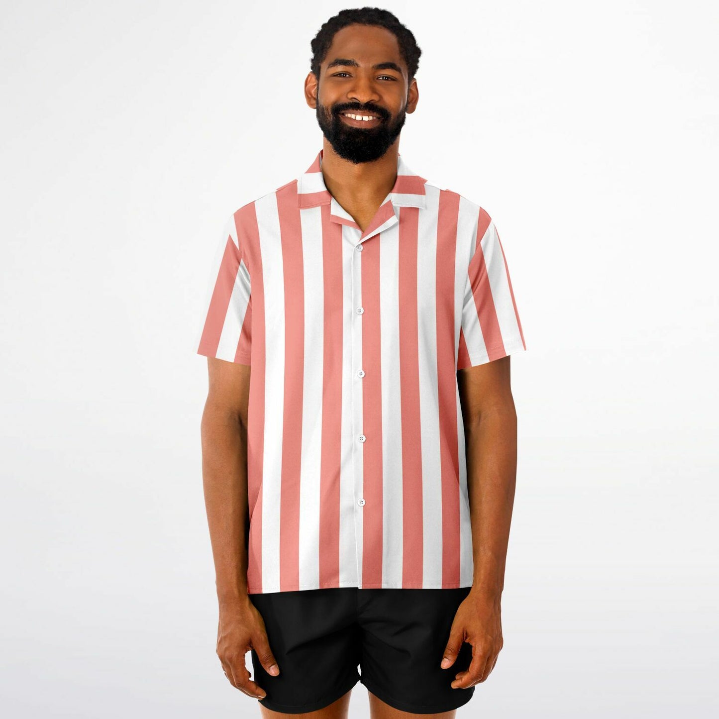 'Beachboy Coral' Striped Short Sleeve Button-Down Shirt