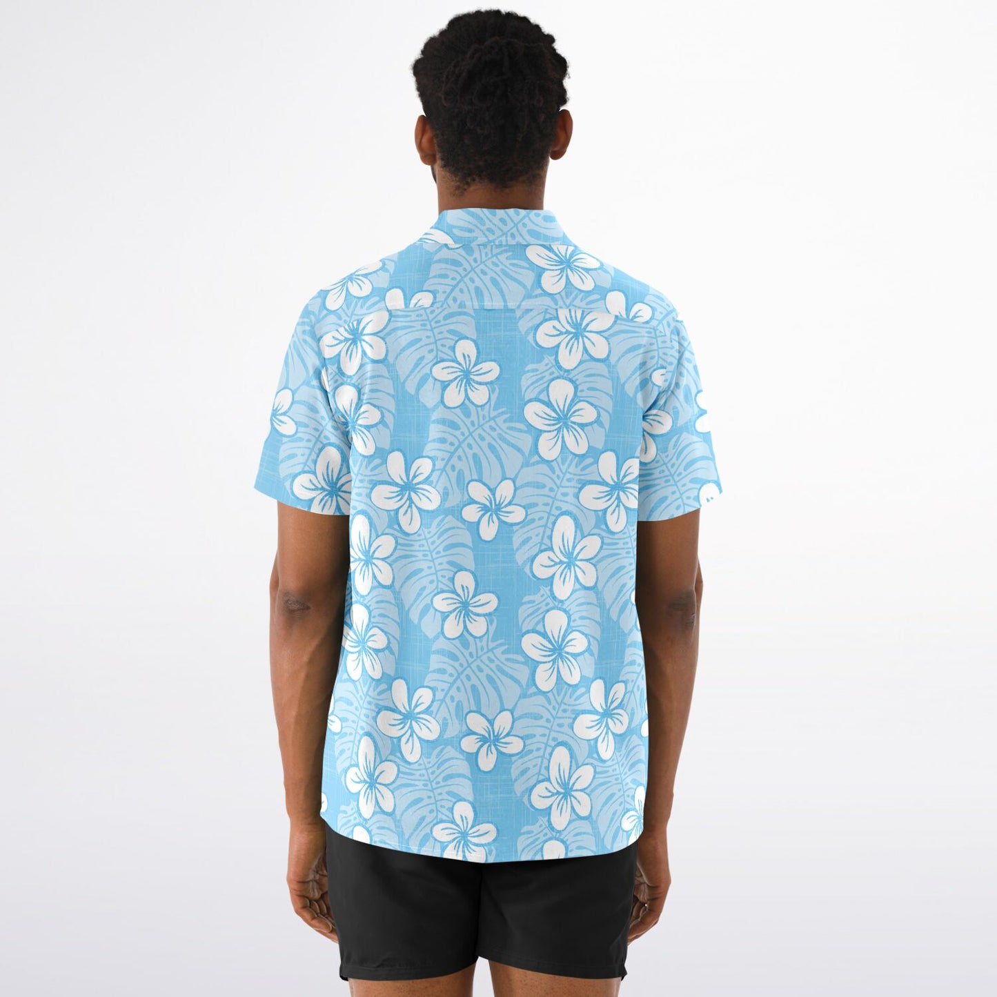 'Pale Blue Garden' Short Sleeve Button-Down Shirt