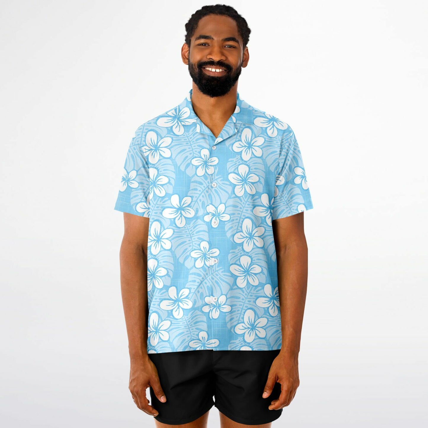 'Pale Blue Garden' Short Sleeve Button-Down Shirt