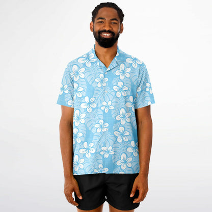 'Pale Blue Garden' Short Sleeve Button-Down Shirt