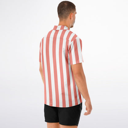 'Beachboy Coral' Striped Short Sleeve Button-Down Shirt