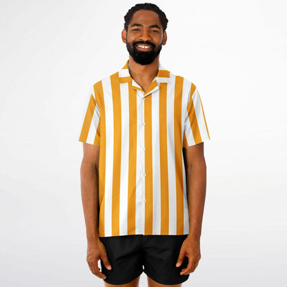 'Beachboy Orange' Striped Short Sleeve Button-Down Shirt