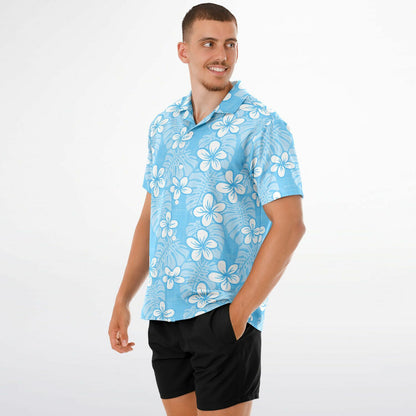 'Pale Blue Garden' Short Sleeve Button-Down Shirt