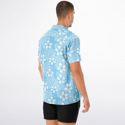 'Pale Blue Garden' Short Sleeve Button-Down Shirt