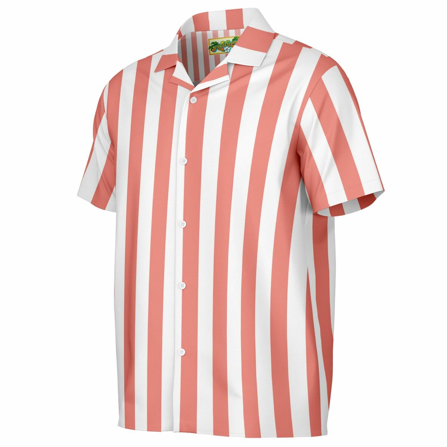 'Beachboy Coral' Striped Short Sleeve Button-Down Shirt