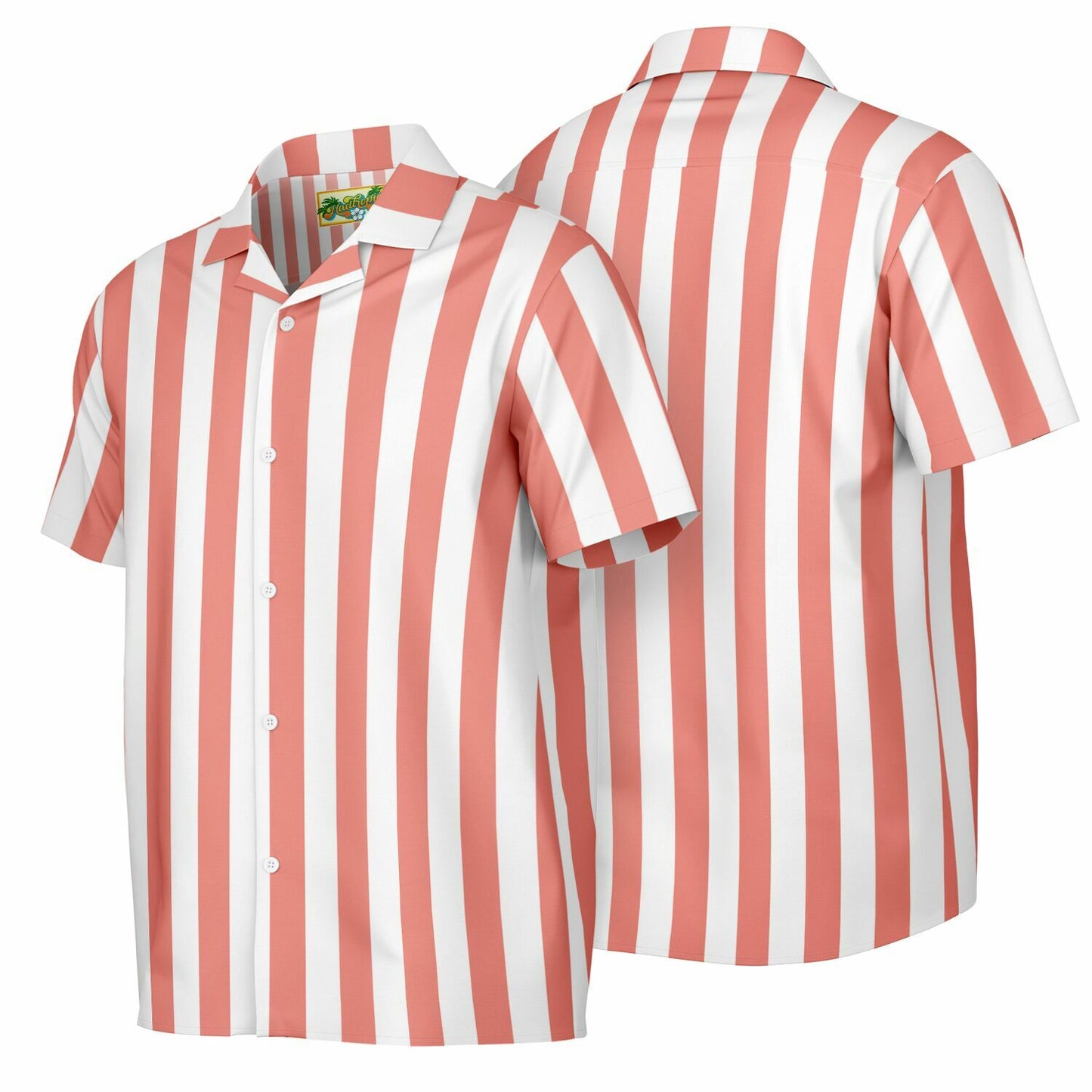 'Beachboy Coral' Striped Short Sleeve Button-Down Shirt