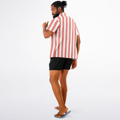 'Beachboy Coral' Striped Short Sleeve Button-Down Shirt