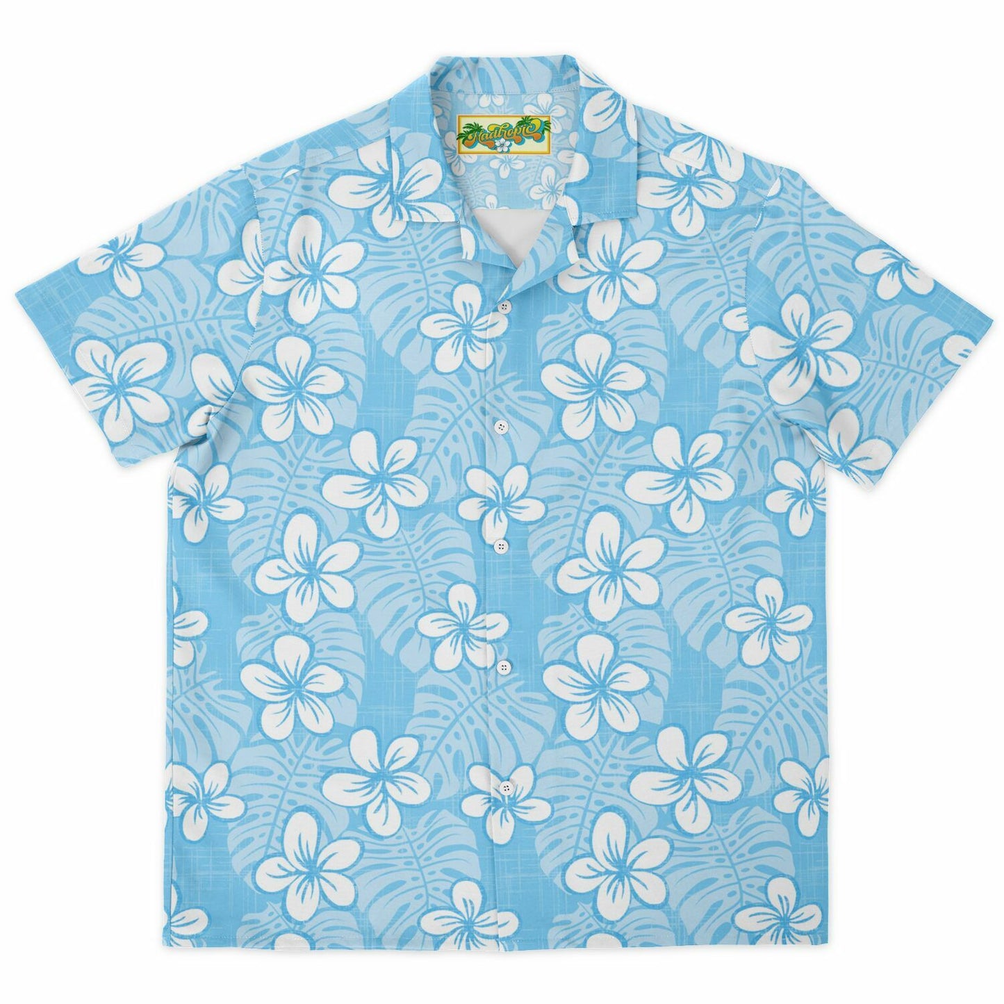 'Pale Blue Garden' Short Sleeve Button-Down Shirt