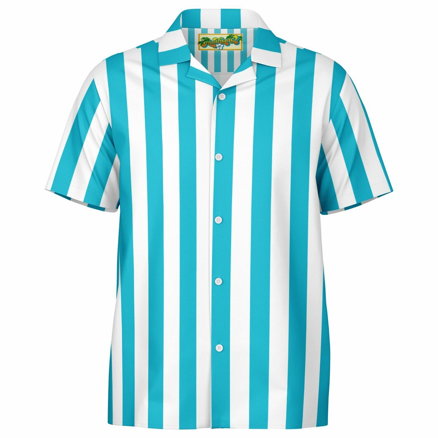 'Beachboy Caribbean Blue' Striped Short Sleeve Button-Down Shirt