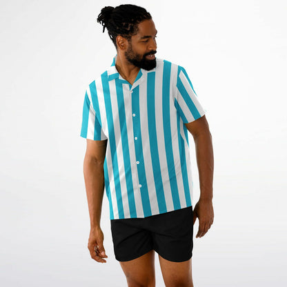 'Beachboy Caribbean Blue' Striped Short Sleeve Button-Down Shirt