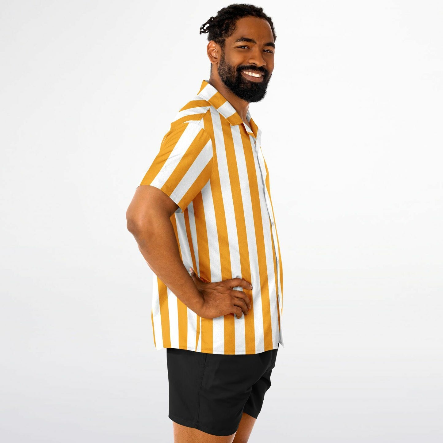 'Beachboy Orange' Striped Short Sleeve Button-Down Shirt