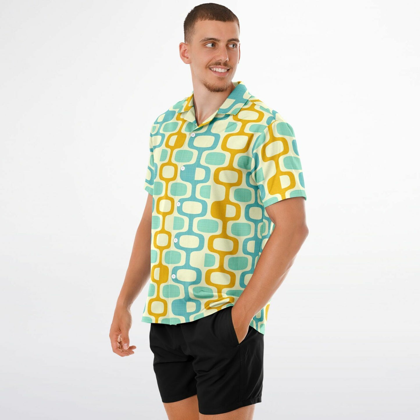 'Whatco Marigold Lagoon' Short Sleeve Button-Down Shirt