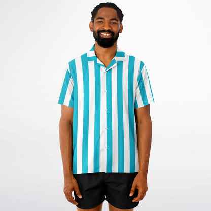 'Beachboy Caribbean Blue' Striped Short Sleeve Button-Down Shirt