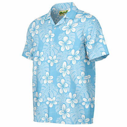 'Pale Blue Garden' Short Sleeve Button-Down Shirt