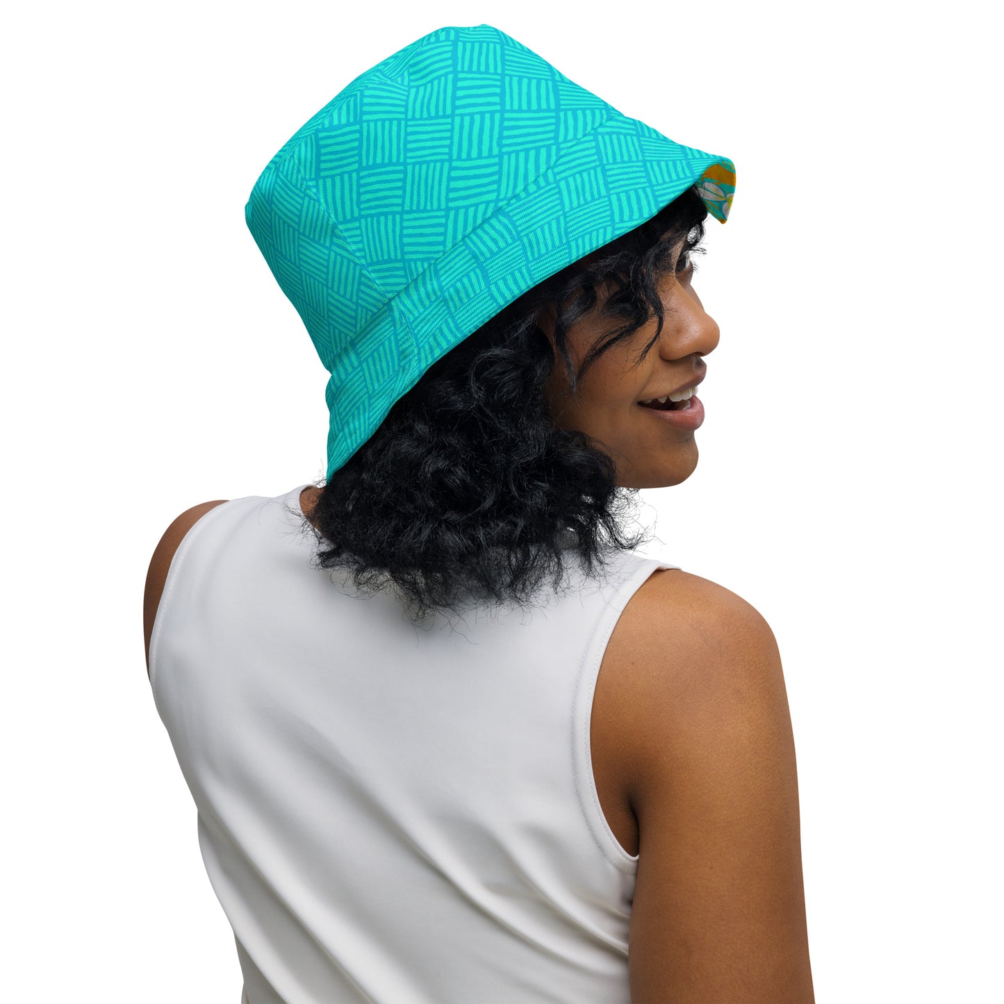 Get Tropical Turquoise Weave Reversible bucket hat