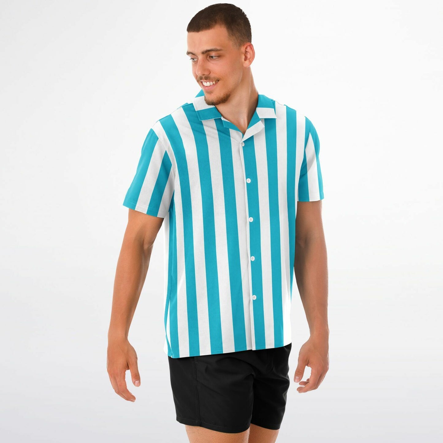 'Beachboy Caribbean Blue' Striped Short Sleeve Button-Down Shirt