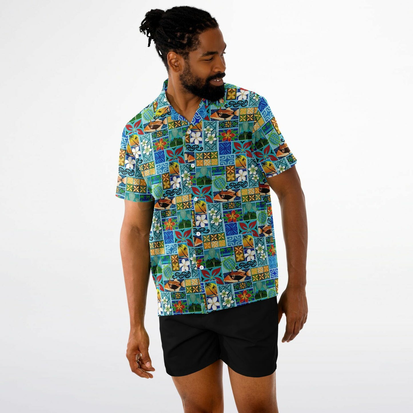 New Hawaiian Motif Short Sleeve Button-Down Shirt