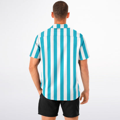 'Beachboy Caribbean Blue' Striped Short Sleeve Button-Down Shirt