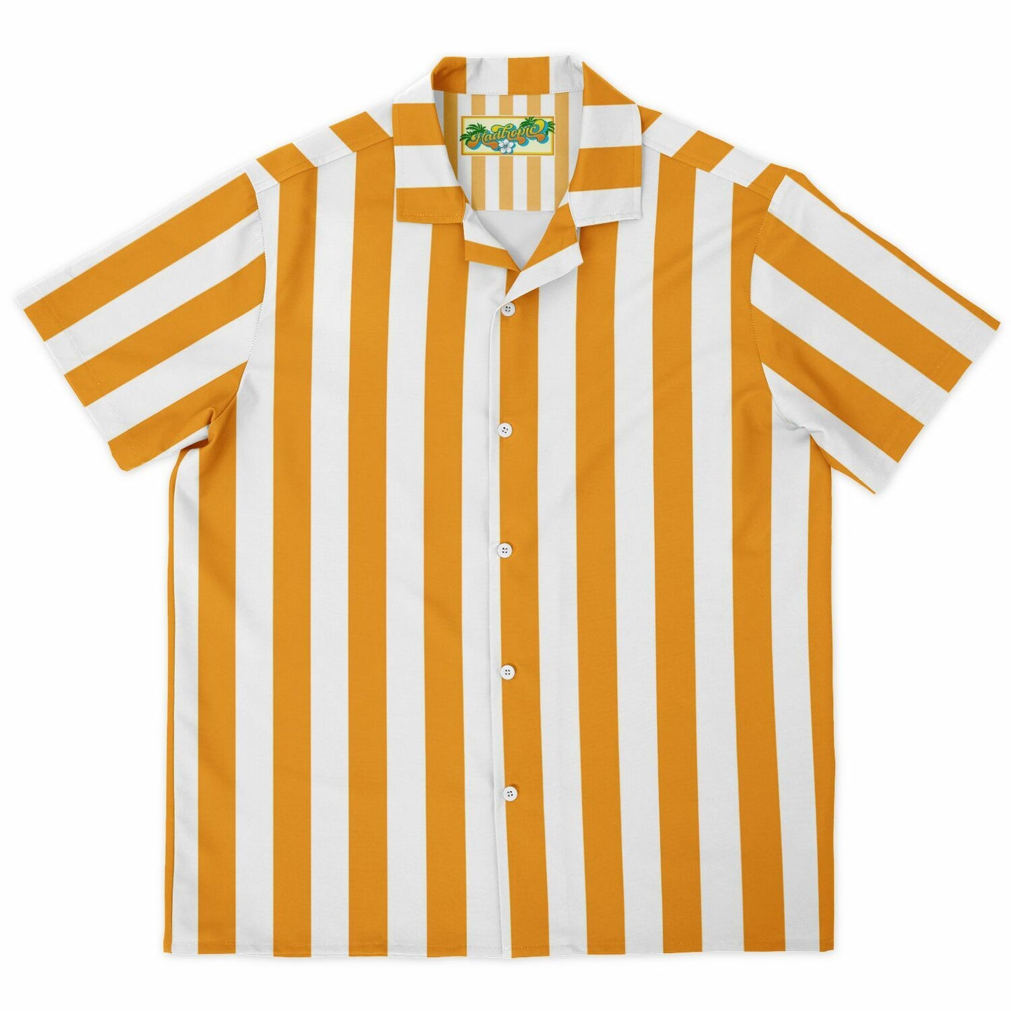 'Beachboy Orange' Striped Short Sleeve Button-Down Shirt