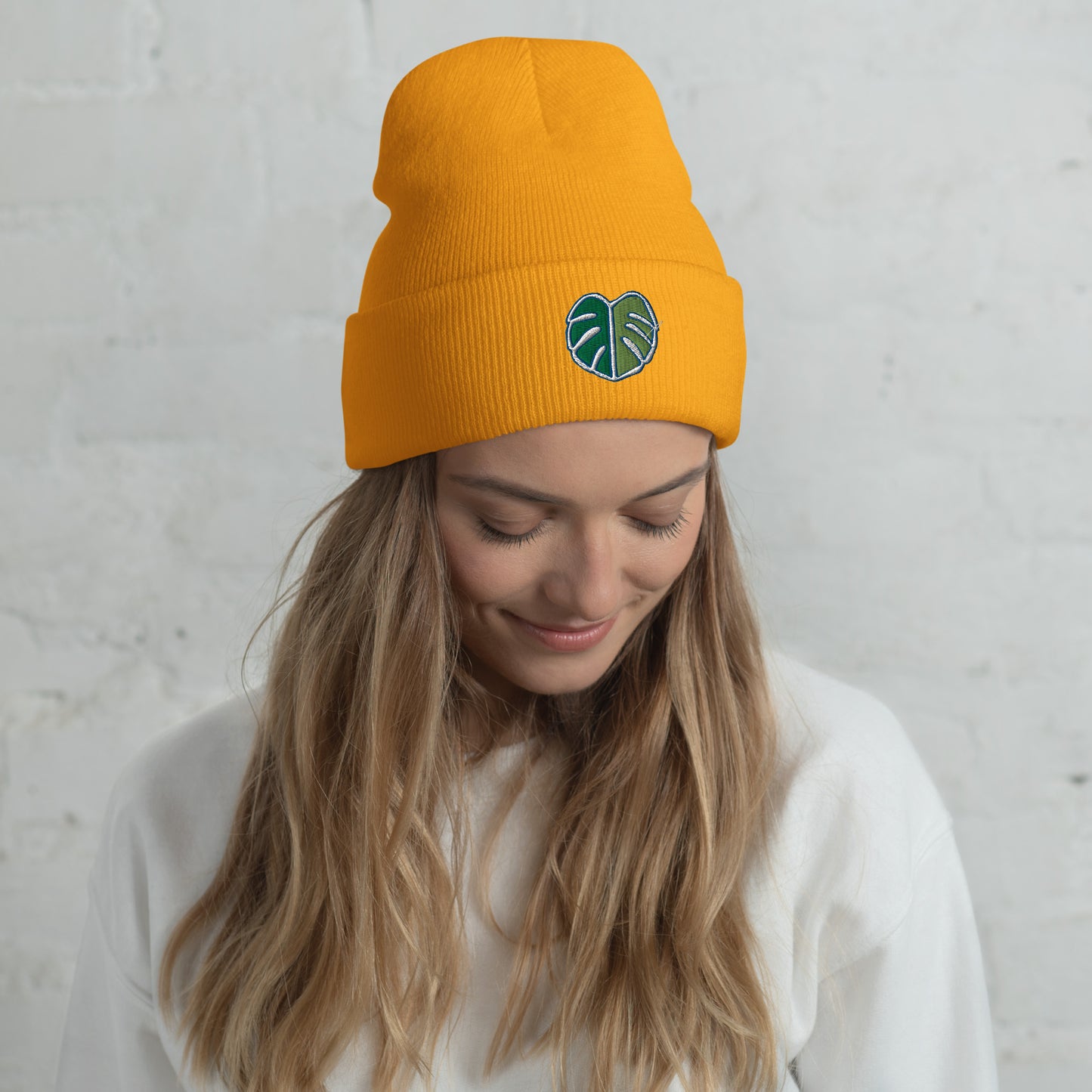 Monstera Leaf Cuffed Beanie