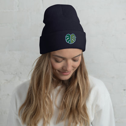 Monstera Leaf Cuffed Beanie