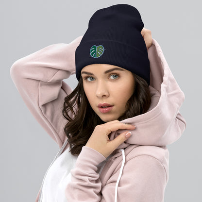 Monstera Leaf Cuffed Beanie