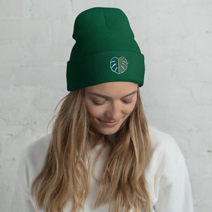 Monstera Leaf Cuffed Beanie